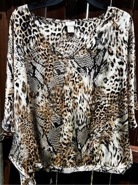 Chico's Leopard  Print V-Neck Tunic in Brown/Black/cream EUC